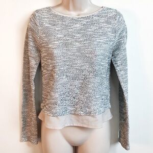 WHBM textured black white & gold scoop neck knit gray sweater xs